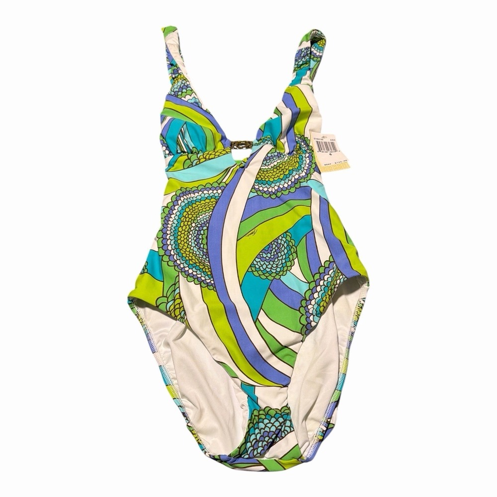 Trina Turk The Flamingo Lunch One Piece Swimsuit In Aqua Colors Size 6 NWT Beach